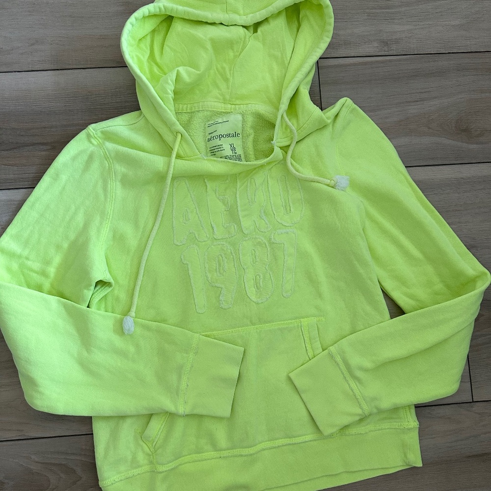Neon Highlighter Yellow Lightweight Aeropostale Pullover Hoodie